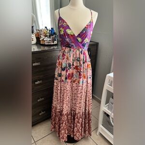 Boldly Boho Pink Multi Floral Print Tiered Maxi Dress